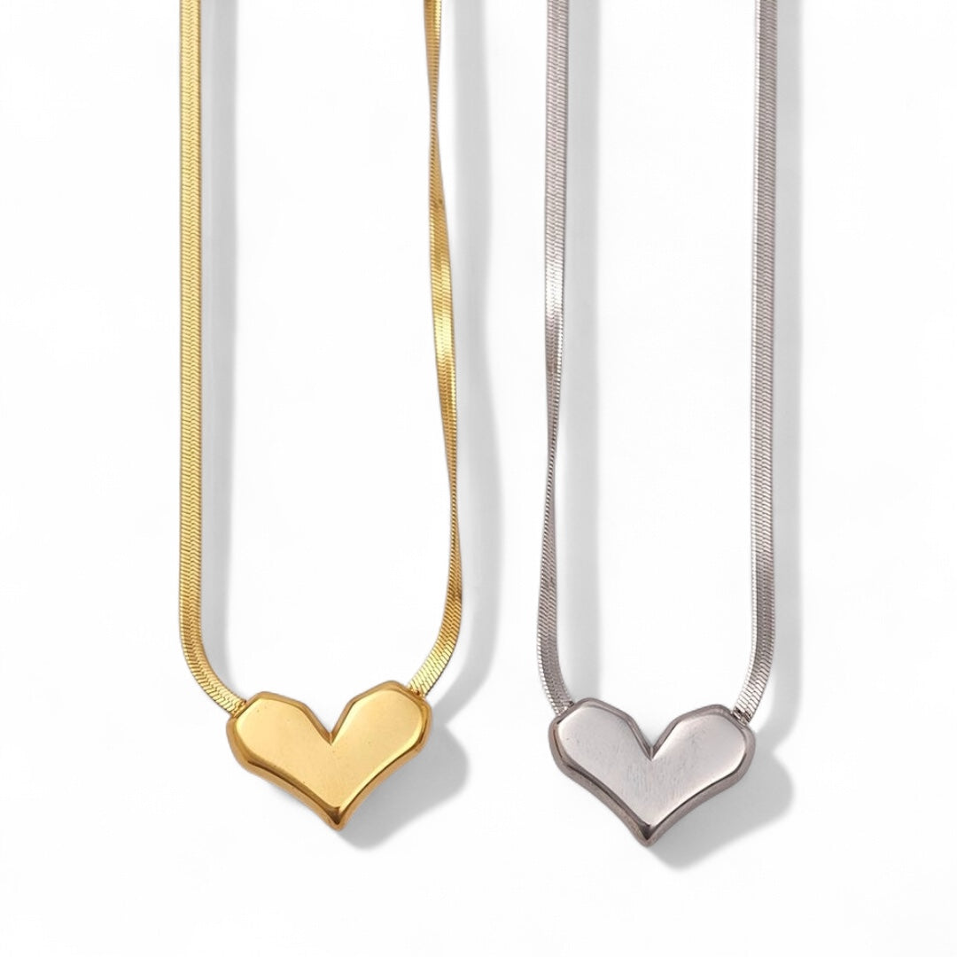 Κολιέ από ατσάλι με snake chain και charm καρδιάς σε χρυσό και ασημί – So Cute by Dimi