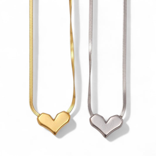 Κολιέ από ατσάλι με snake chain και charm καρδιάς σε χρυσό και ασημί – So Cute by Dimi