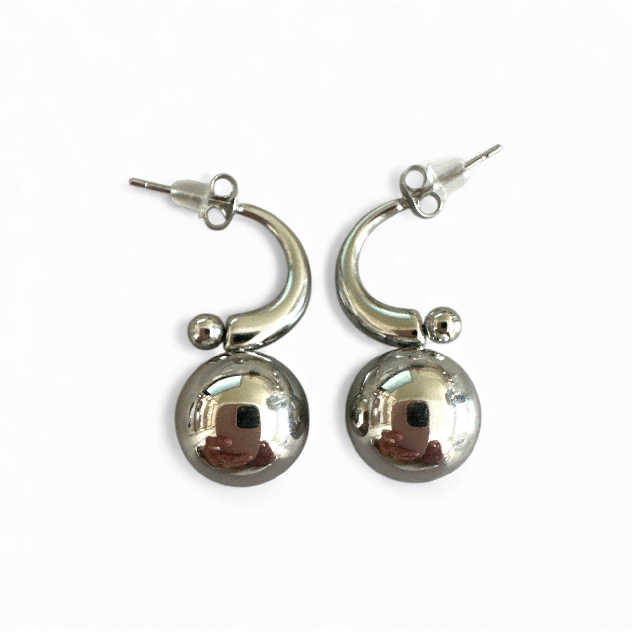 wholesale bold sphere drops silver stainless steel earrings