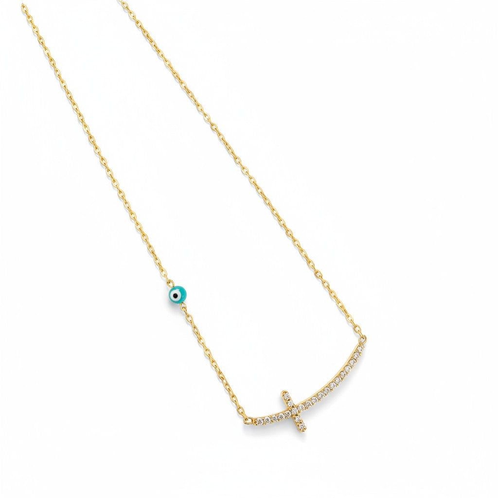 Κολιέ “Faith Spark” – Ατσάλινο με σταυρό και ματάκι | So Cute by Dimi Wholesale