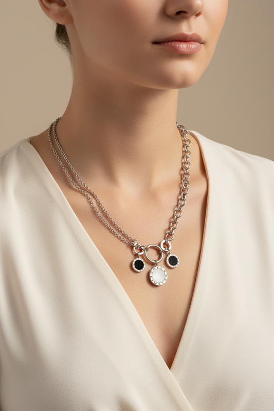 Numeral Layer Necklace ατσάλινο κολιέ με φίλντισι και χάραξη λατινικών αριθμών σε χρυσό και ασημί – So Cute by Dimi