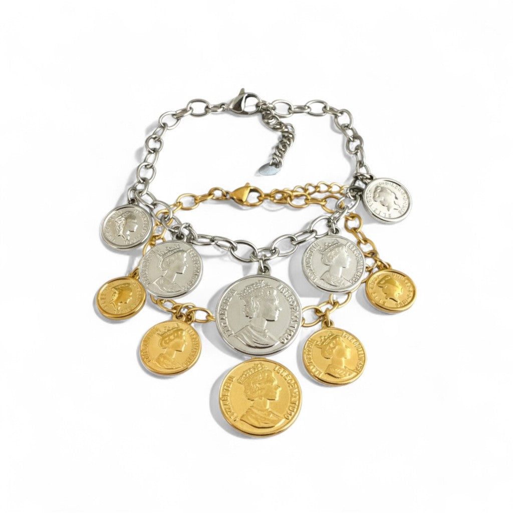 Βραχιόλι “Royal Coins” – Ατσάλινο με νομίσματα σε χρυσό ή ασημί | So Cute by Dimi Wholesale