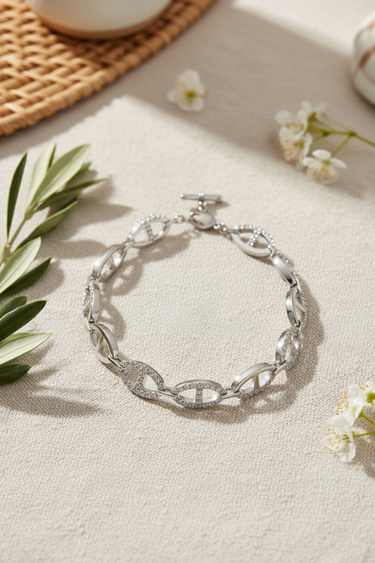 Lyra Lux ατσάλινο βραχιόλι με στρας ασημί – So Cute by Dimi