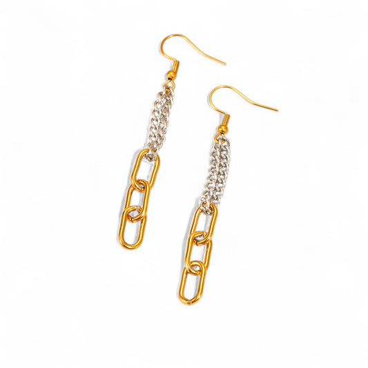 Σκουλαρίκια dual chain διχρωμίας με rectangular κρίκους από ατσάλι – Χονδρική So Cute by Dimi