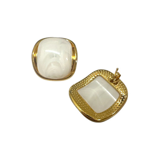 Ατσάλινα σκουλαρίκια square με πέρλα χονδρική So Cute by Dimi κωδικός 1-502-3162