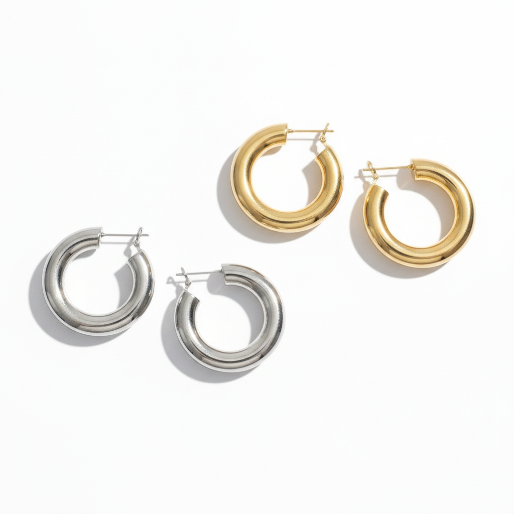 Bold Curve Hoops 40mm slim ατσάλινα σκουλαρίκια σε χρυσό και ασημί με καμπυλωτό design