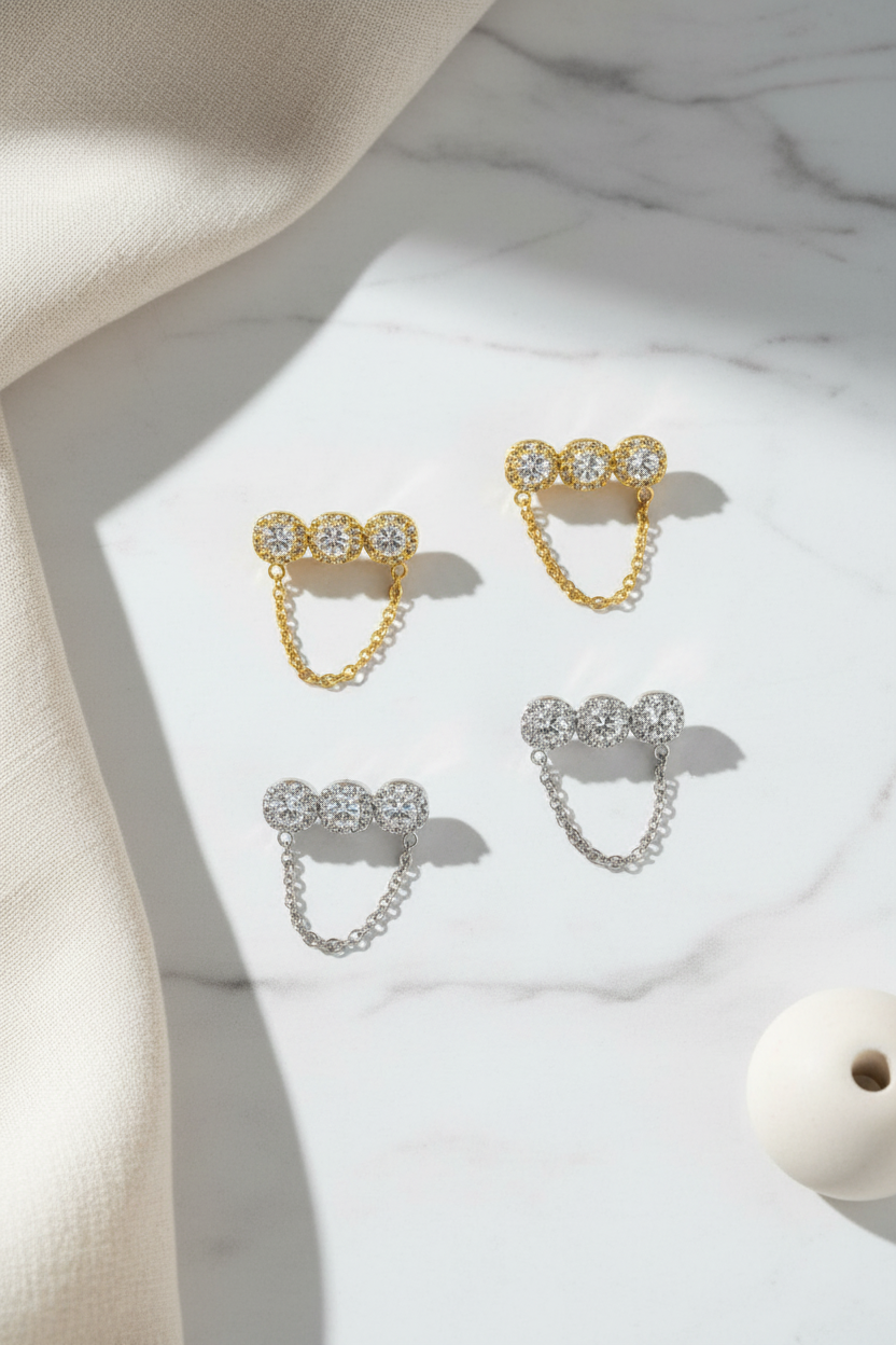 ⚡🚚 Trinity Chain Earrings – Stainless Steel Chain Stud Earrings