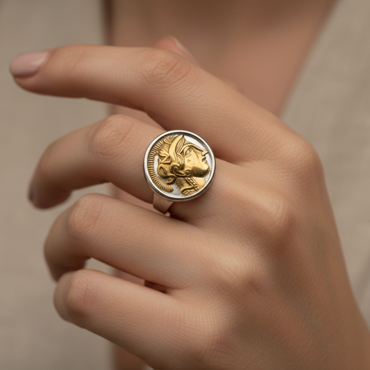 Athena Coin Ring ατσάλινο δαχτυλίδι με ανάγλυφο σχέδιο Αθηνάς κωδικός 1-503-0921 So Cute by Dimi