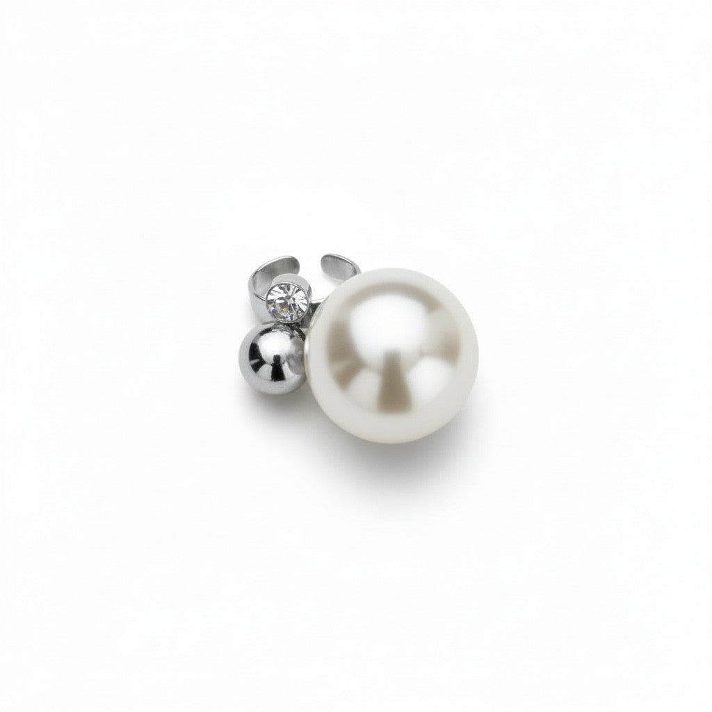 Ατσάλινο statement δαχτυλίδι Pearl Sphere Ring με μεγάλη πέρλα, μεταλλική μπίλια και ζιργκόν – So Cute by Dimi