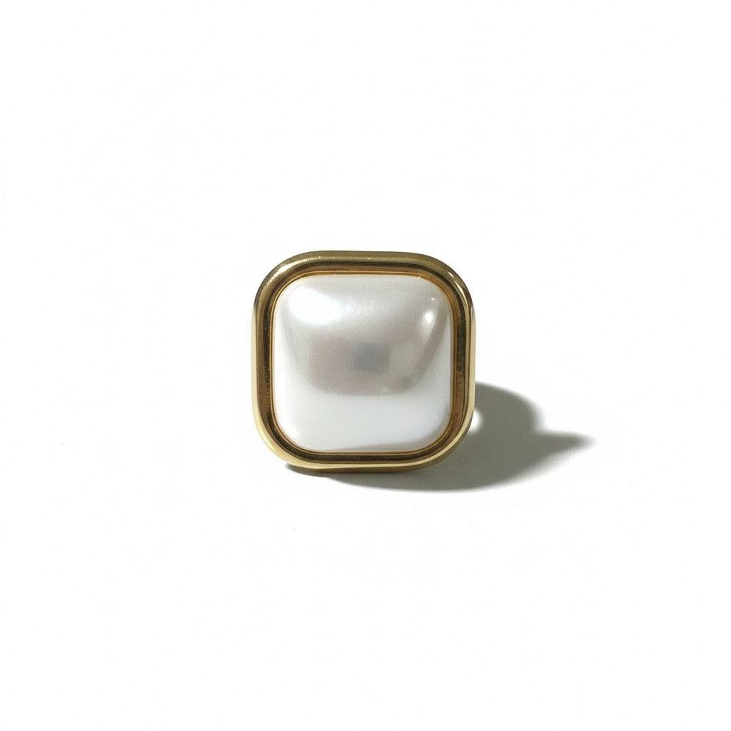 Pearl Square Ring ατσάλινο δαχτυλίδι με τετράγωνη πέρλα χονδρική So Cute by Dimi κωδικός 1-503-0928