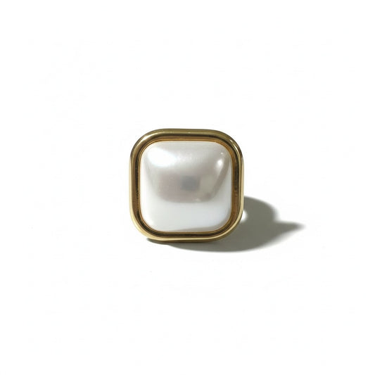 Pearl Square Ring ατσάλινο δαχτυλίδι με τετράγωνη πέρλα χονδρική So Cute by Dimi κωδικός 1-503-0928