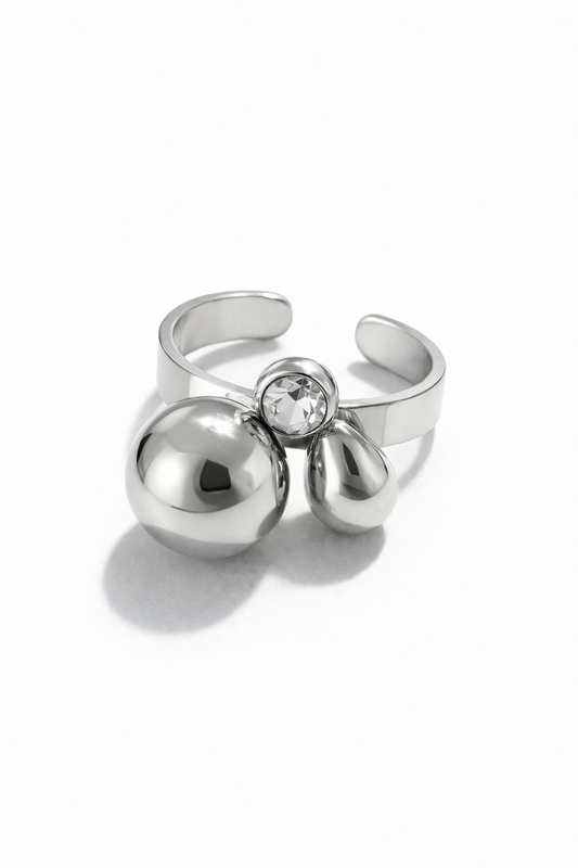 Sphere Drop Ring stainless steel statement δαχτυλίδι με μπίλια, σταγόνα και ζιργκόν – So Cute by Dimi