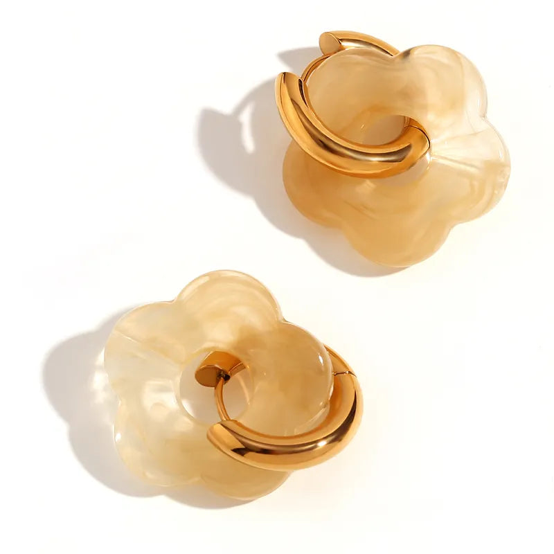 Sweet Flower Stainless Steel Arylic Drop Earrings