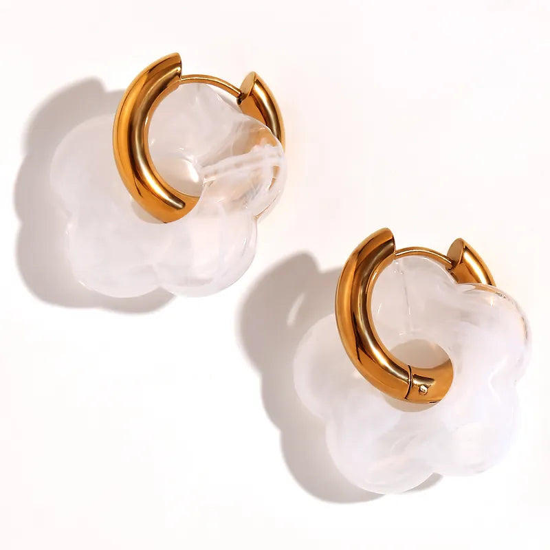 Sweet Flower Stainless Steel Arylic Drop Earrings