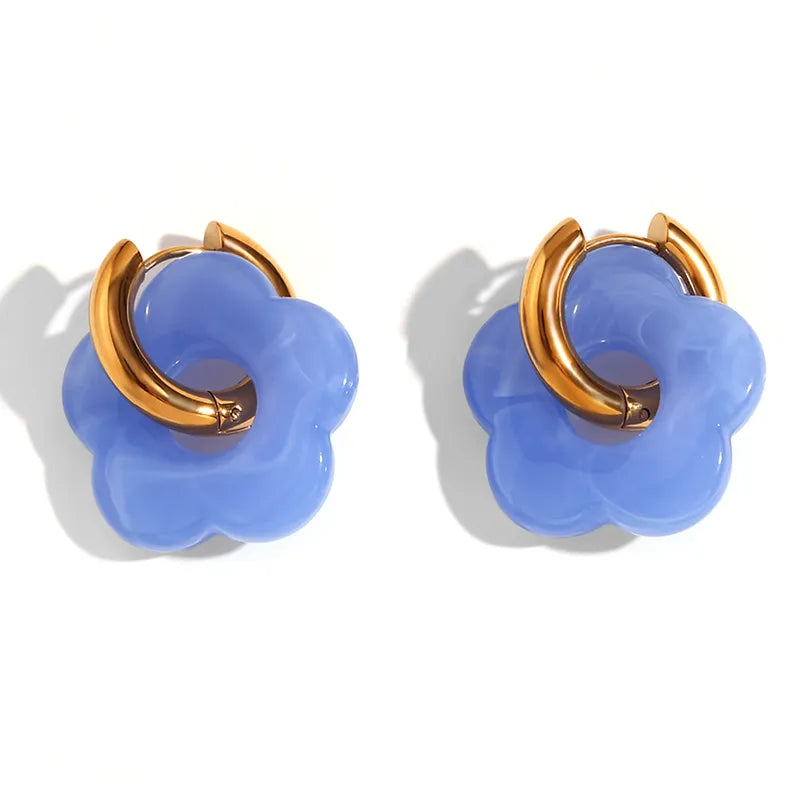 Sweet Flower Stainless Steel Arylic Drop Earrings