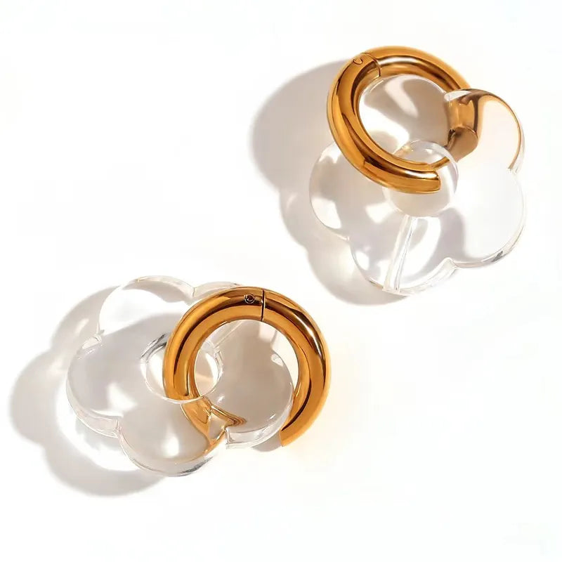 Sweet Flower Stainless Steel Arylic Drop Earrings