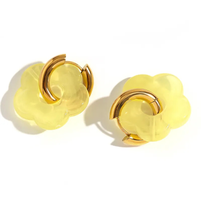 Sweet Flower Stainless Steel Arylic Drop Earrings