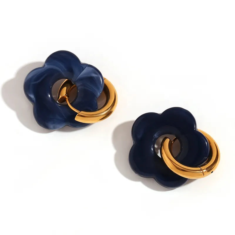 Sweet Flower Stainless Steel Arylic Drop Earrings