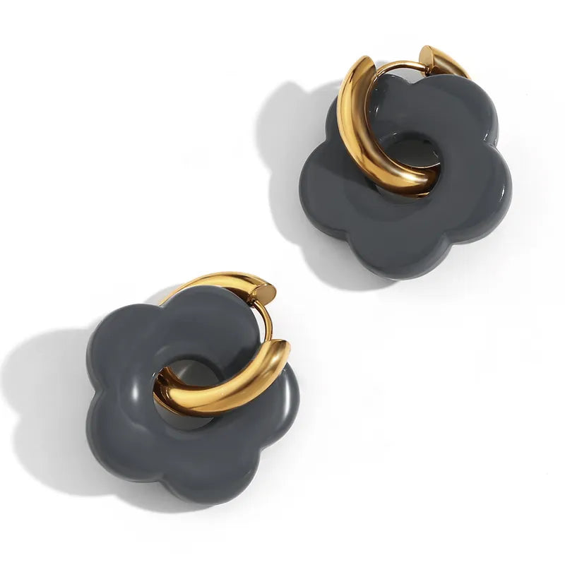 Sweet Flower Stainless Steel Arylic Drop Earrings