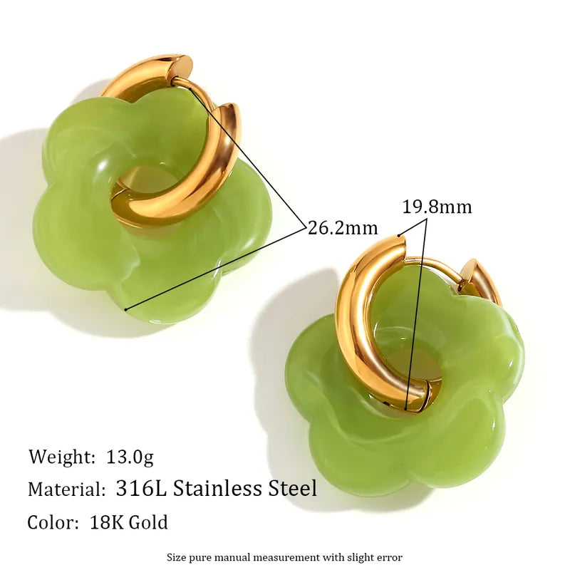 Sweet Flower Stainless Steel Arylic Drop Earrings