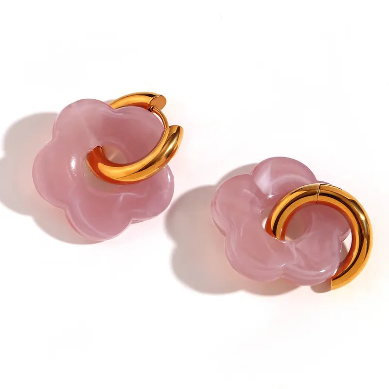 Sweet Flower Stainless Steel Arylic Drop Earrings