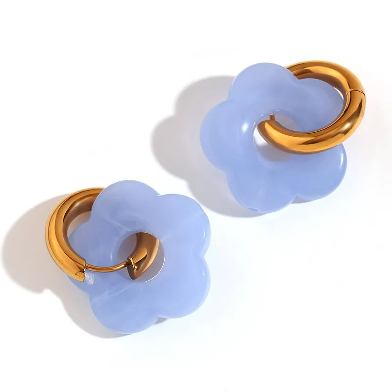 Sweet Flower Stainless Steel Arylic Drop Earrings