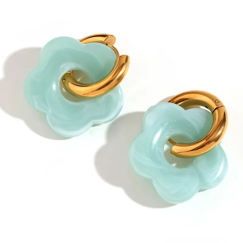 Sweet Flower Stainless Steel Arylic Drop Earrings