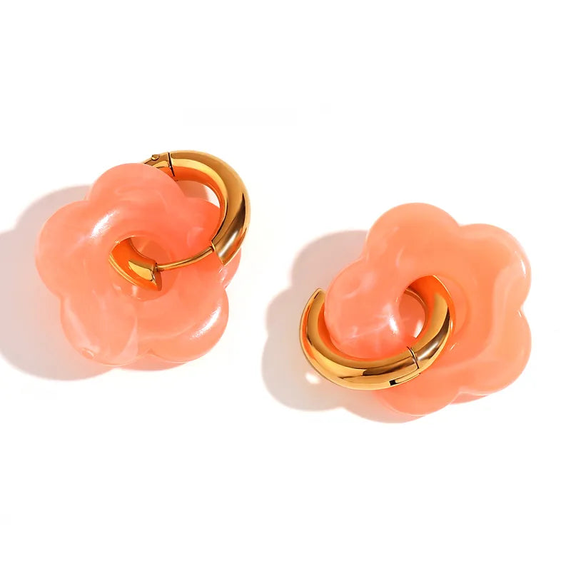 Sweet Flower Stainless Steel Arylic Drop Earrings
