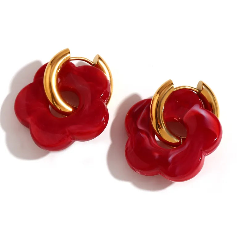 Sweet Flower Stainless Steel Arylic Drop Earrings