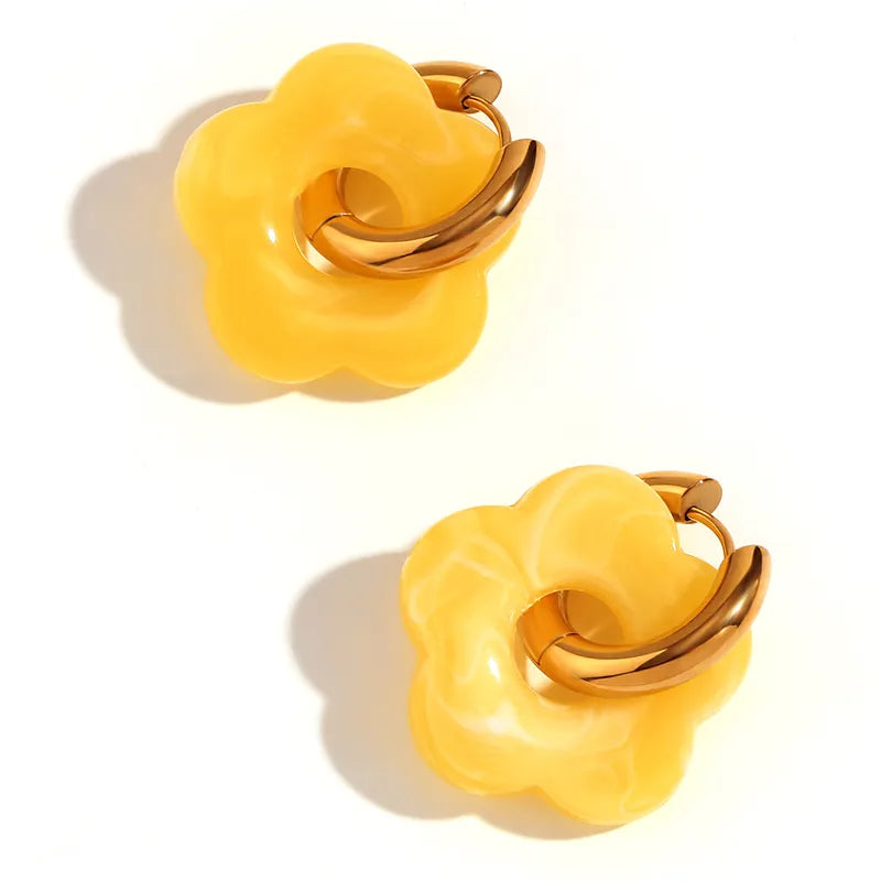 Sweet Flower Stainless Steel Arylic Drop Earrings