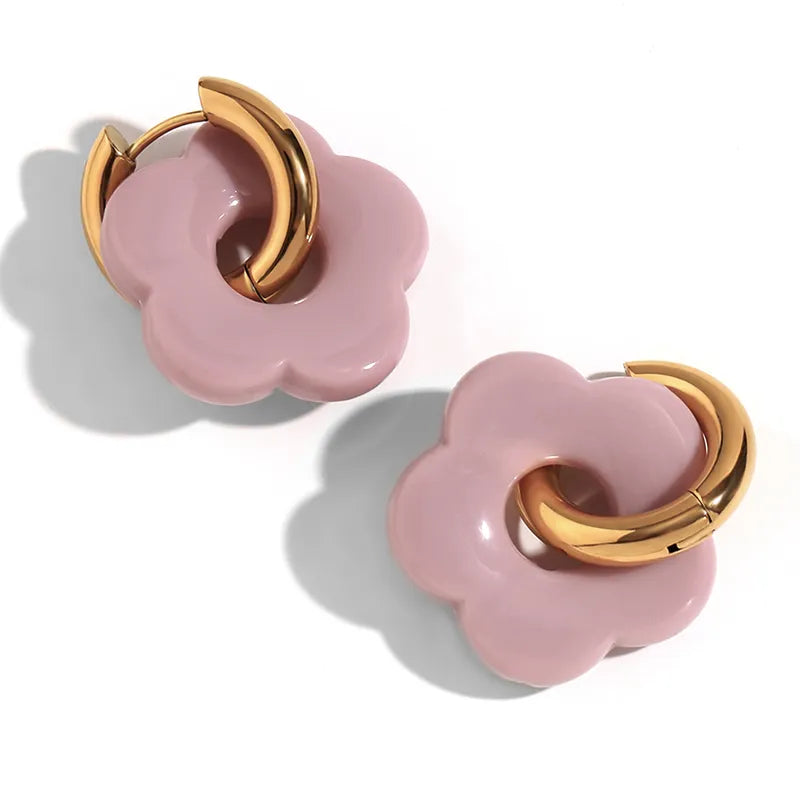 Sweet Flower Stainless Steel Arylic Drop Earrings