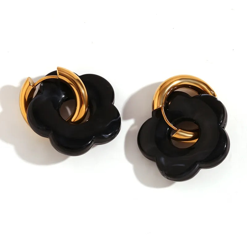 Sweet Flower Stainless Steel Arylic Drop Earrings