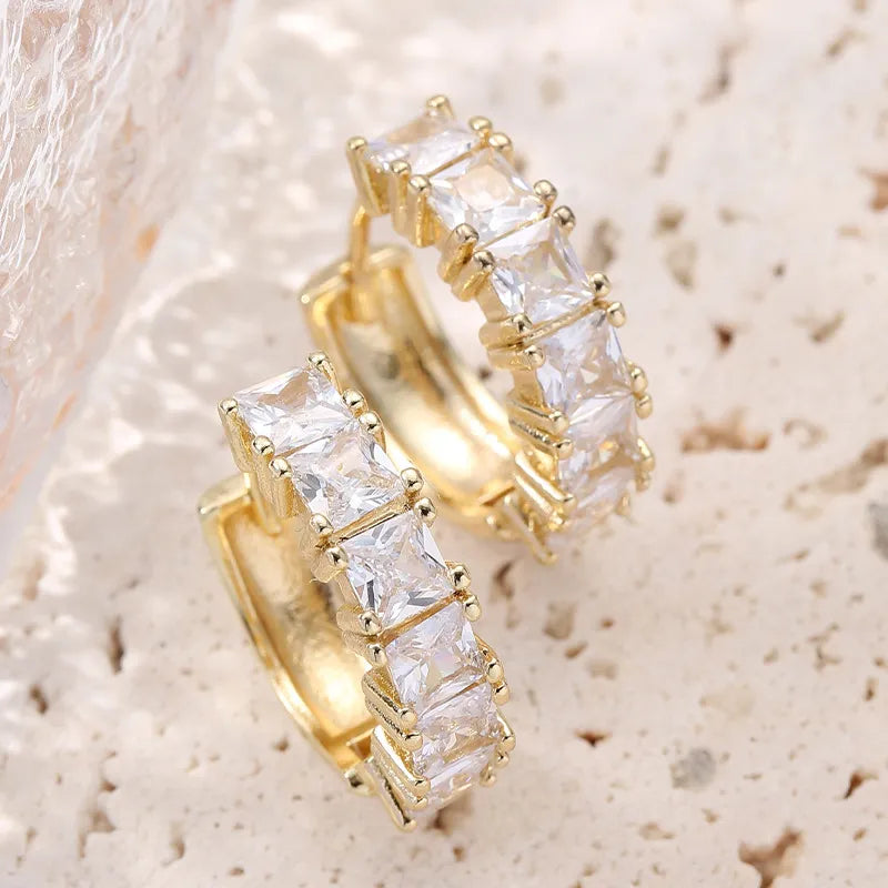 Fashion Geometric Copper Inlaid Zircon Earrings