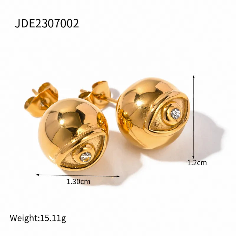 IG Style Devil'S Eye Plating Inlay Stainless Steel Rhinestones 18K Gold Plated Ear Studs