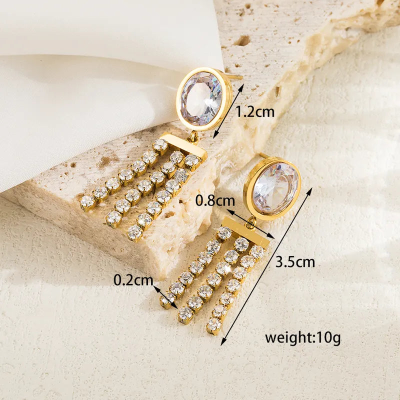 Elegant Round Stainless Steel Zircon Drop Earrings