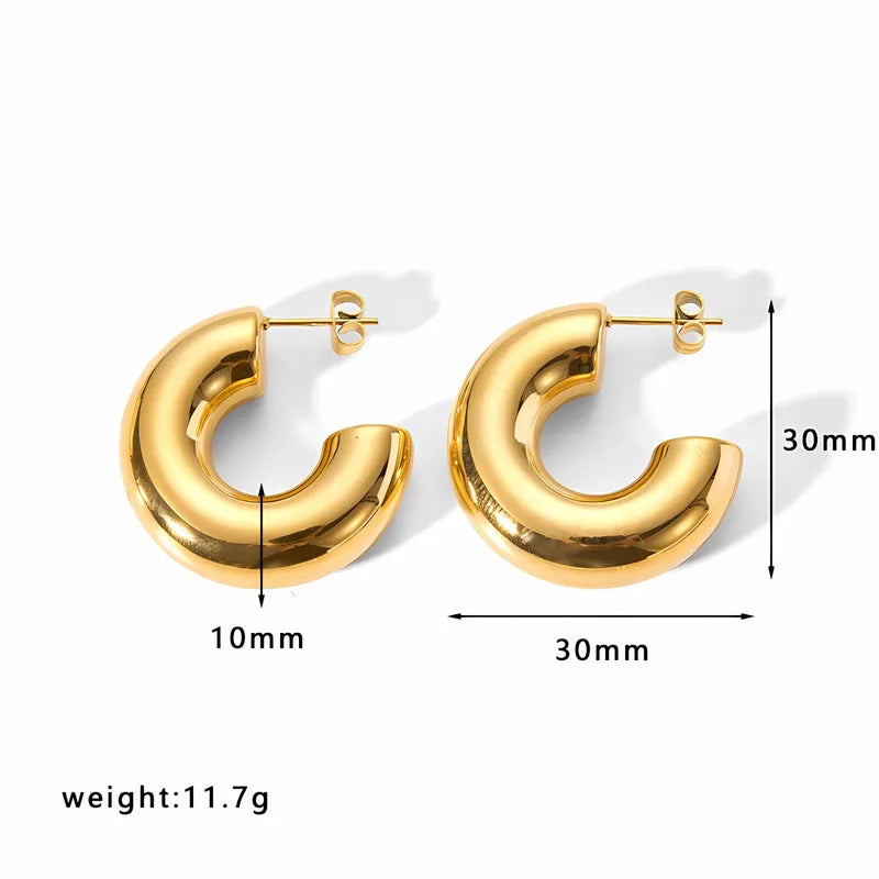 Large C Shape Stainless Steel 18K Gold Plated Earrings