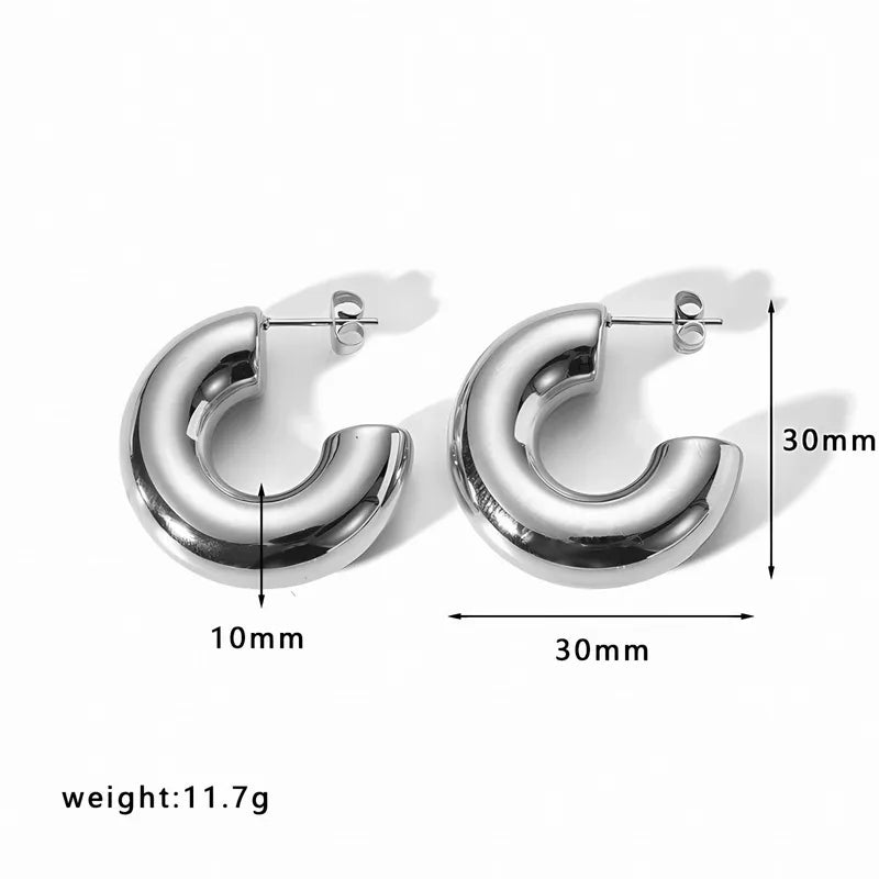 Large C Shape Stainless Steel 18K Gold Plated Earrings