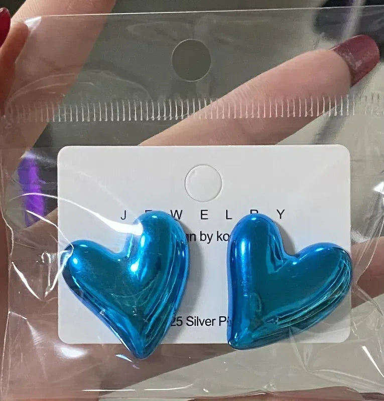 Acrylic Metallic Heart Earrings, pack of 2 pairs