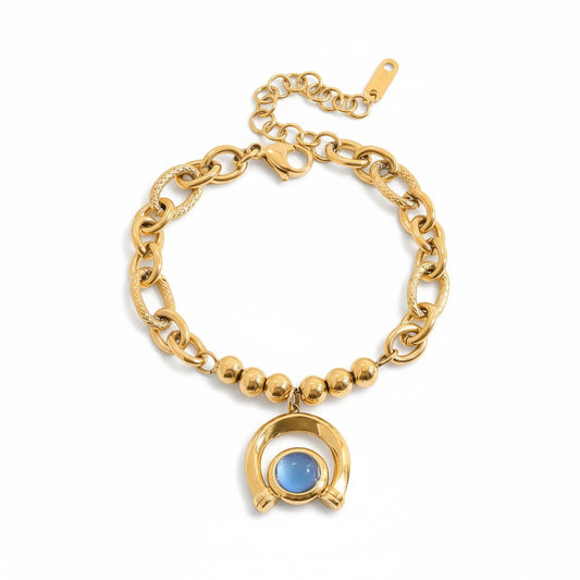 Βραχιόλι “Blue Fortune” – Ατσάλινο με πέταλο και μπλε charm | So Cute by Dimi Wholesale