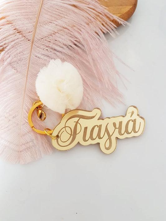 Μπρελόκ καθρέφτης με φουντάκι (μαμά, νονά, θεία, γιαγιά, sister, teacher, όνομα)