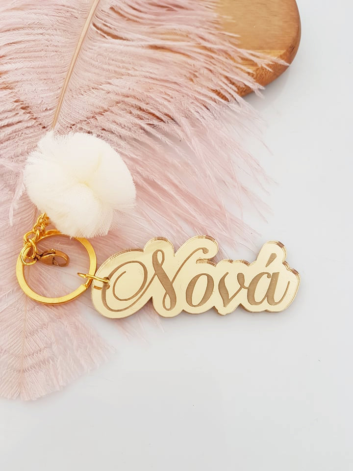 Μπρελόκ καθρέφτης με φουντάκι (μαμά, νονά, θεία, γιαγιά, sister, teacher, όνομα)