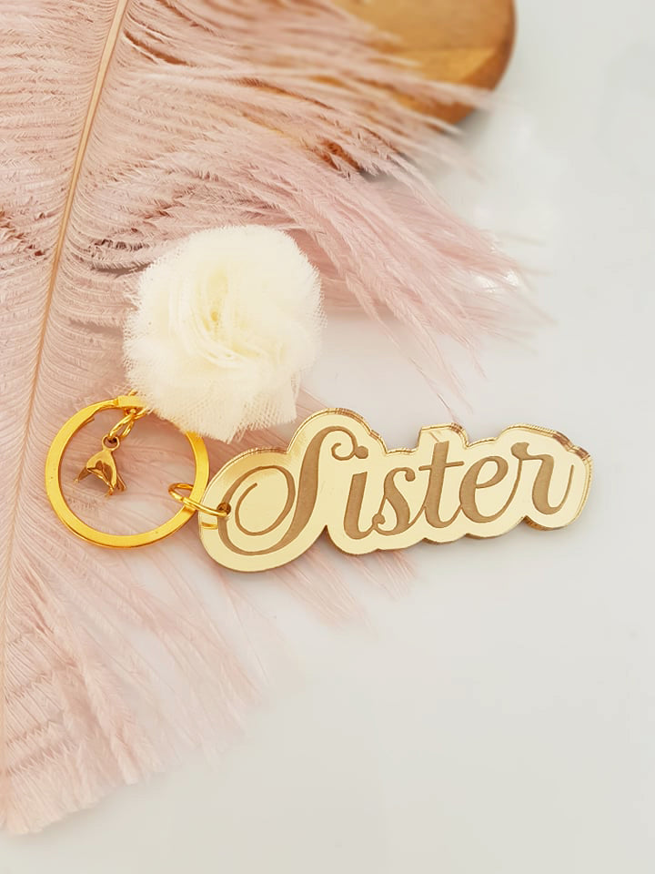 Μπρελόκ καθρέφτης με φουντάκι (μαμά, νονά, θεία, γιαγιά, sister, teacher, όνομα)