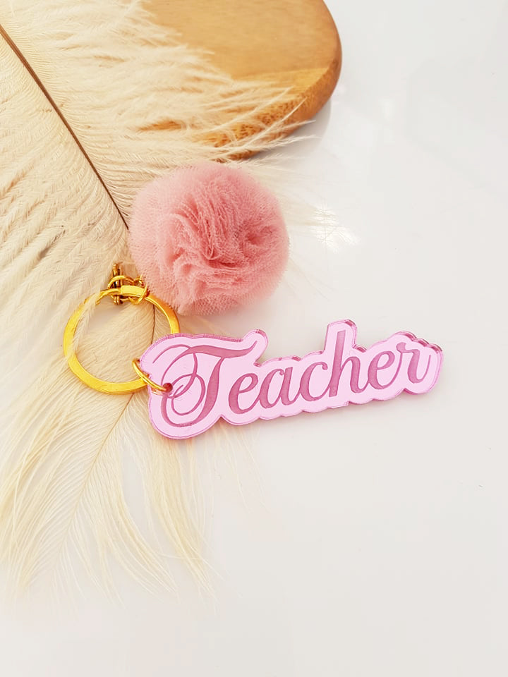 Μπρελόκ καθρέφτης με φουντάκι (μαμά, νονά, θεία, γιαγιά, sister, teacher, όνομα)