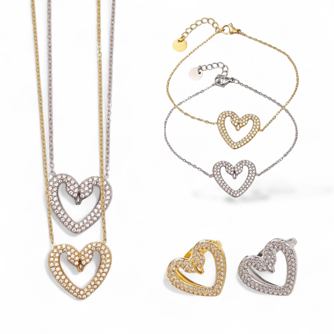 Swan Love ατσάλινα κοσμήματα με δύο κύκνους σε σχήμα καρδιάς με ζιργκόν – σε χρυσό & ασημί– So Cute by Dimi