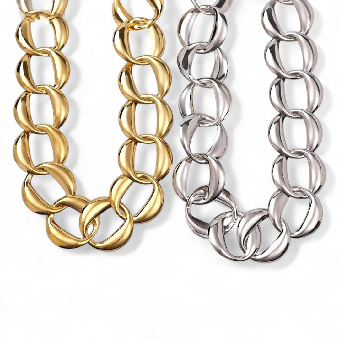 Ατσάλινο chunky κολιέ με κυρτούς κρίκους σε χρυσό και ασημί – So Cute by Dimi
