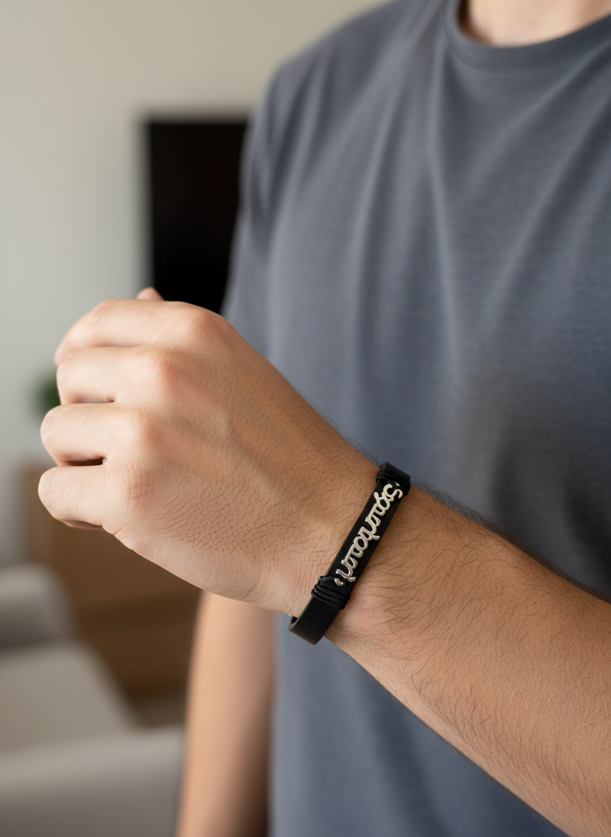 Χειροποίητο ανδρικό δερμάτινο βραχιόλι ‘μπαμπάς’ με ταυτότητα – χονδρική So Cute by Dimi