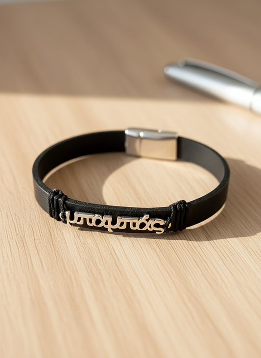 Χειροποίητο ανδρικό δερμάτινο βραχιόλι ‘μπαμπάς’ με ταυτότητα – χονδρική So Cute by Dimi