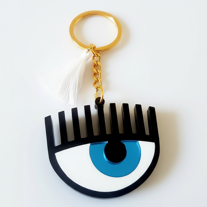 Plexiglass μπρελόκ μάτι με βλέφαρα και φουντίτσα – So Cute by Dimi Wholesale