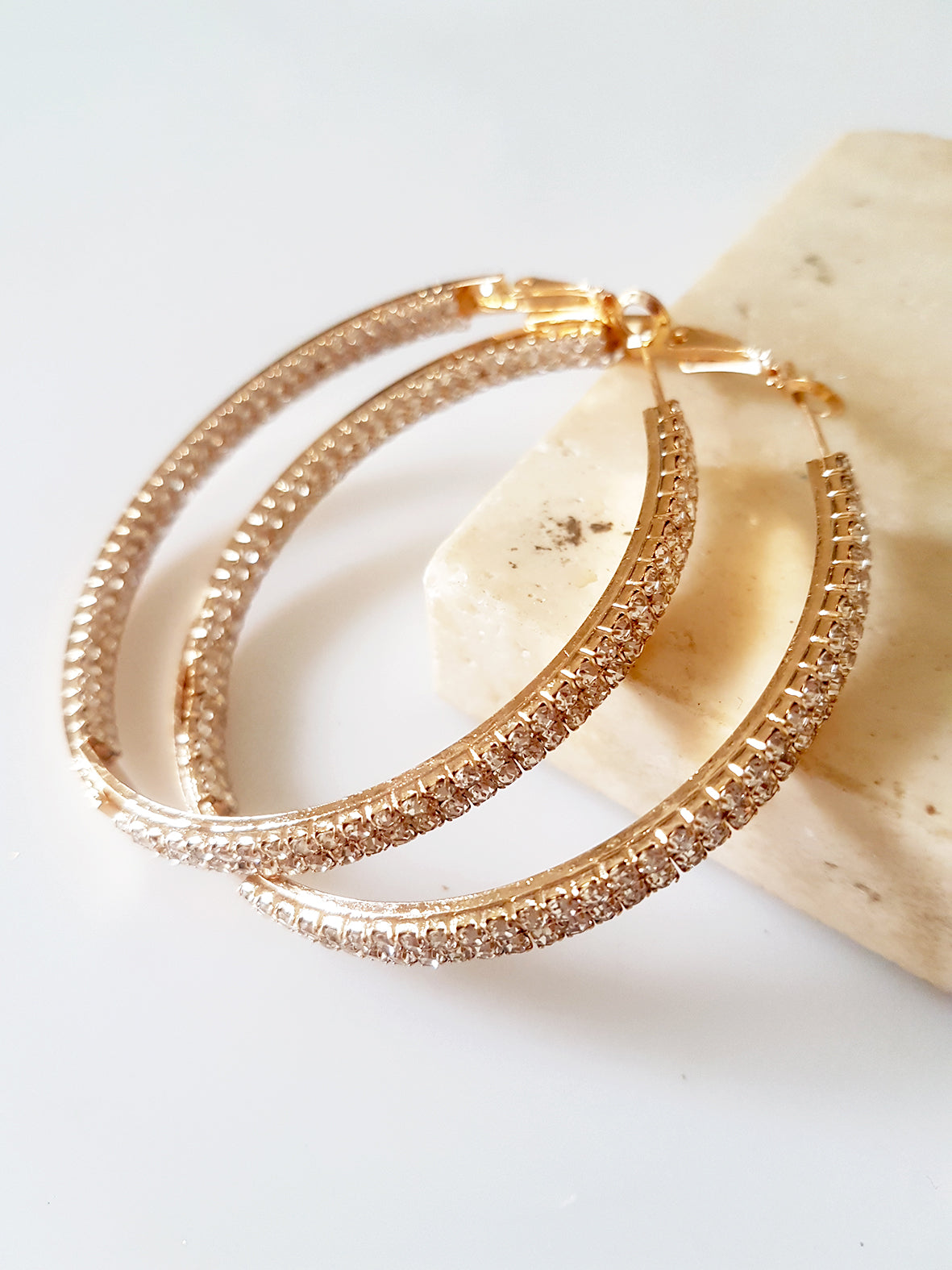 Copper Diamond Double Row Rhinestone Big Earrings
