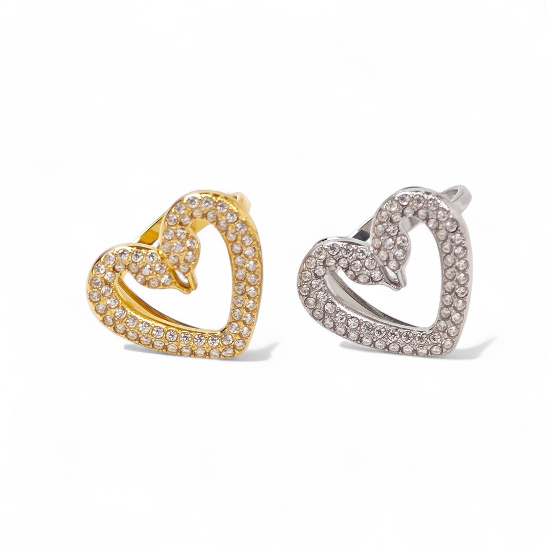 Δαχτυλίδι από ατσάλι με μοτίφ δύο κύκνων σε σχήμα καρδιάς – So Cute by Dimi